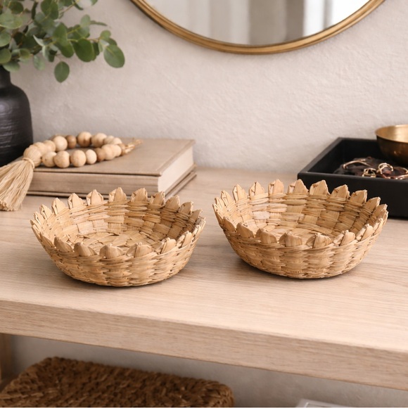 Handmade Other - Set of 2 Nesting Natural Woven Decorative Bowls Baskets Catch All